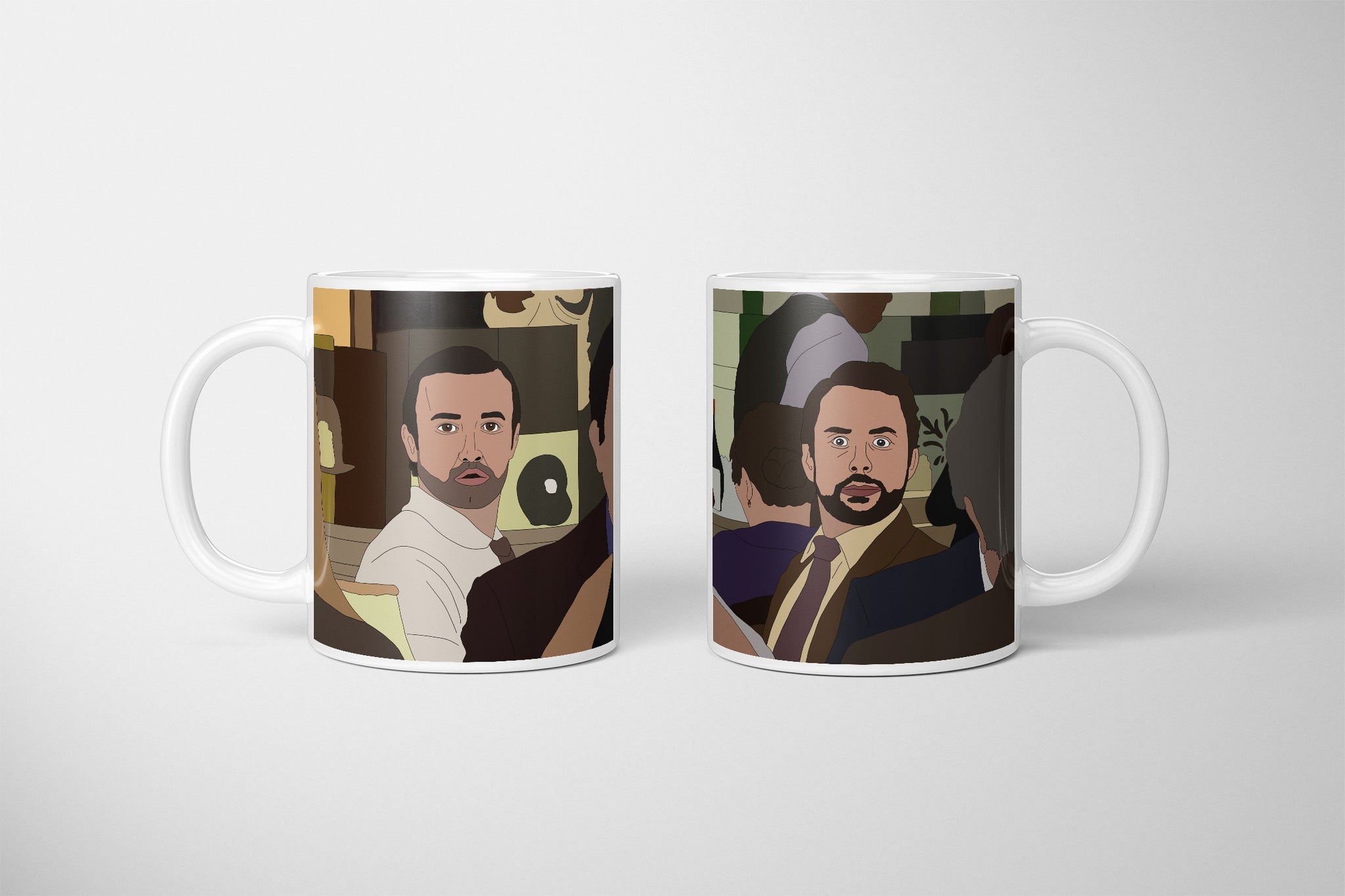 Charlie And Mac Staring At Each Other Mug, Charlie And Mac Looking, Staring Across Restaurant, Always Sunny In Philadelphia Mug, Charlie Mac