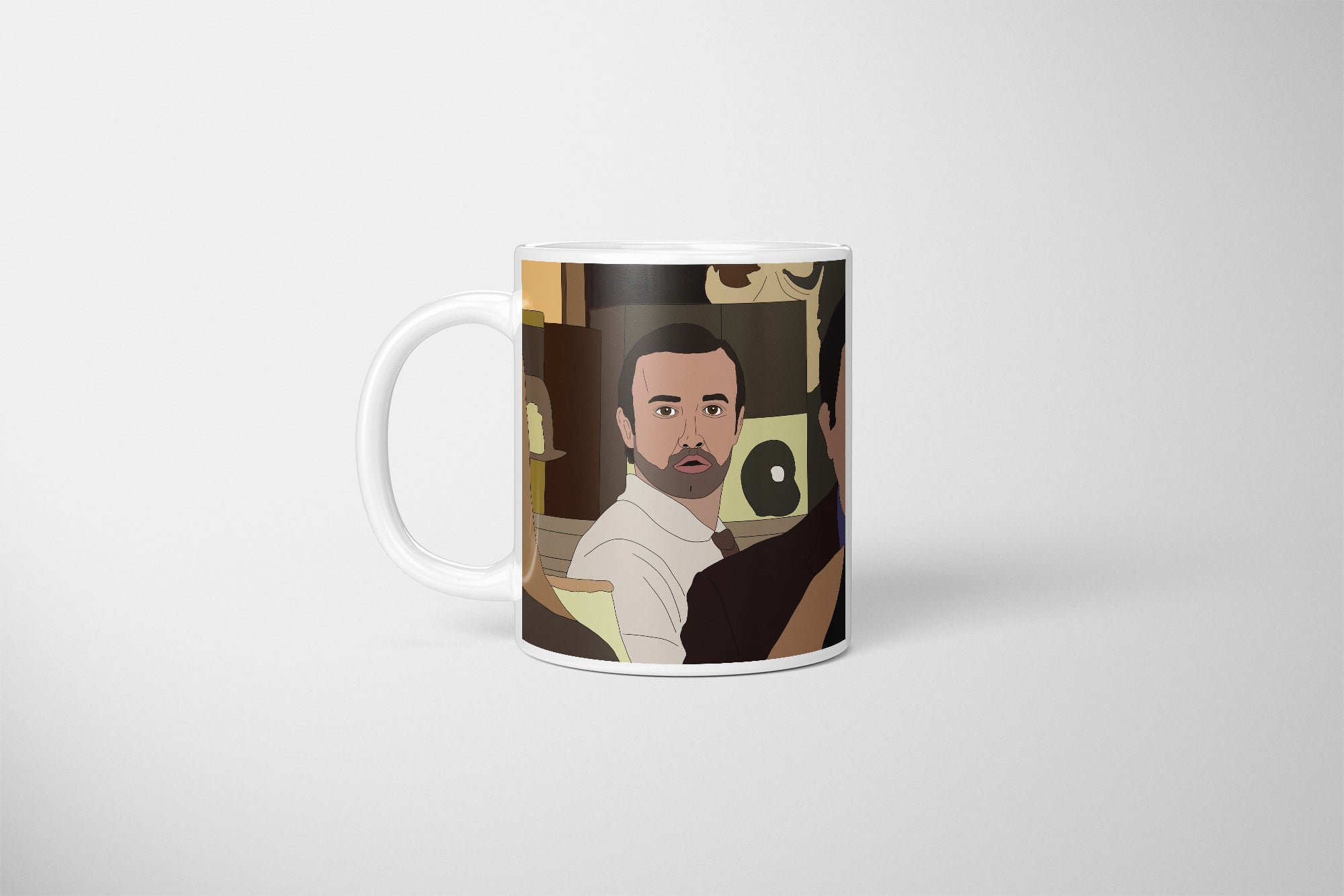 Charlie And Mac Staring At Each Other Mug, Charlie And Mac Looking, Staring Across Restaurant, Always Sunny In Philadelphia Mug, Charlie Mac