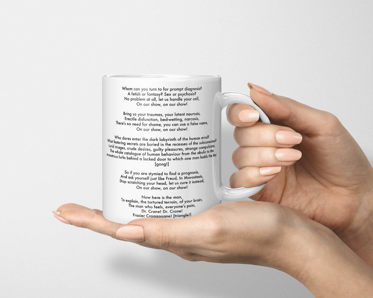 Frasier Crane Jingle Mug, Frasier Choir Jingle Lyrics, Frasier Jingle, Frasier KACL Jingle, Song, Dr Crane, KACL, What's New? Frasier Mug