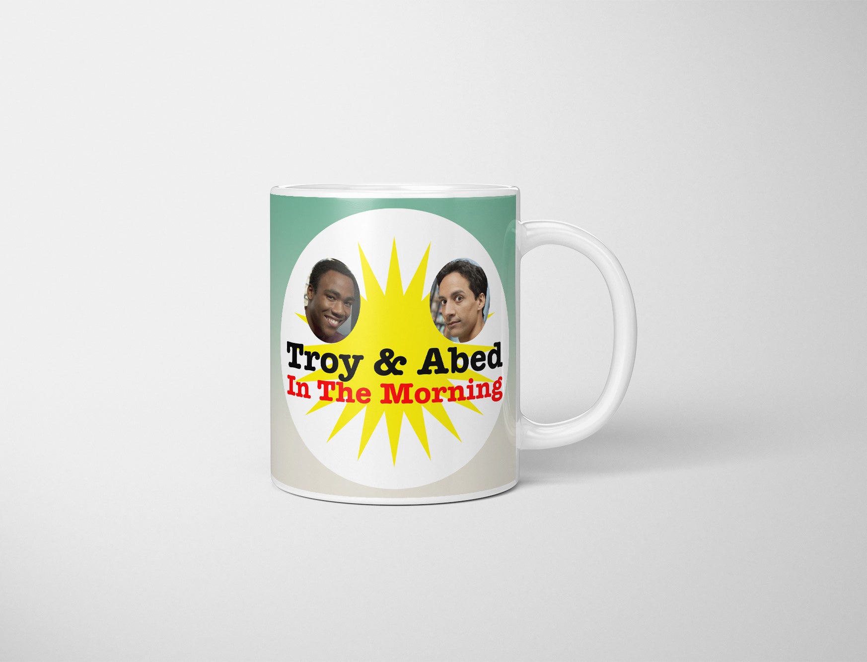 A beautiful 11oz mug with our version of the iconic 'Troy & Abed In The Morning' mug, featured on the hilarious show, Community. A must have for any Community or Troy & Abed fan!