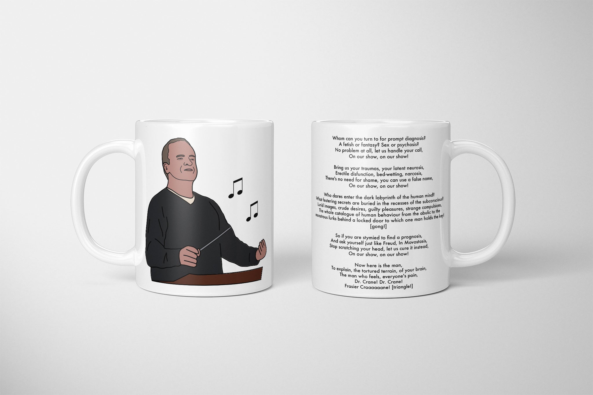 Frasier Crane Jingle Mug, Frasier Choir Jingle Lyrics, Frasier Jingle, Frasier KACL Jingle, Song, Dr Crane, KACL, What's New? Frasier Mug