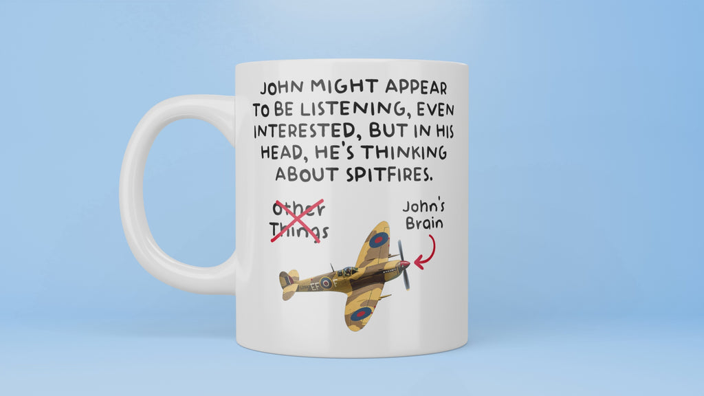 Best Spitfires Mug, I'm Thinking About Spitfires, Custom Name, Personalised Spitfire Plane Mug, Perfect Dad, Grandad Gift, Airplane Lover