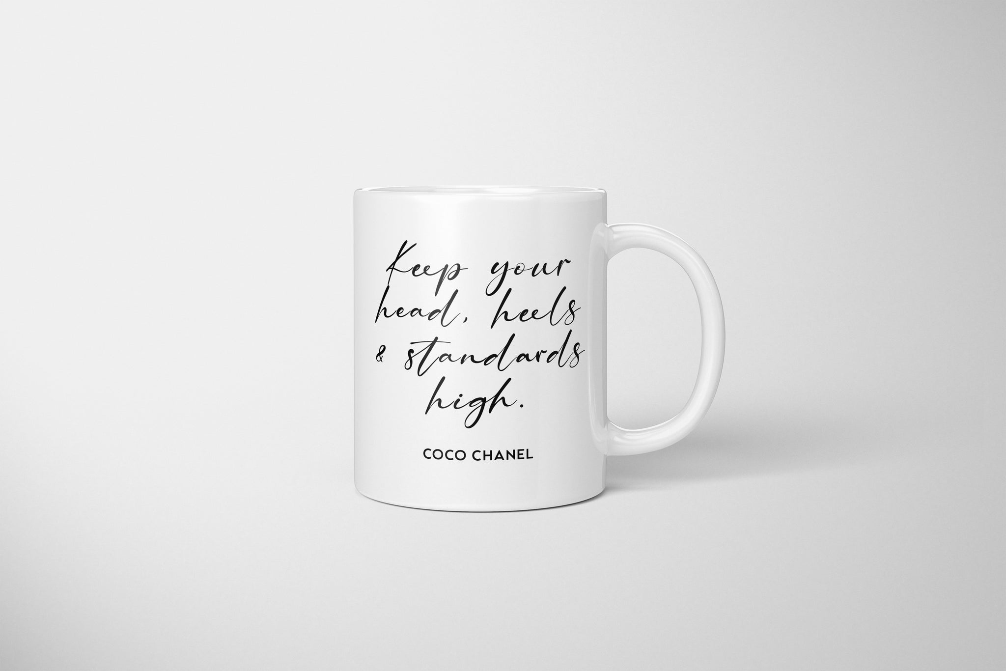 Coco Chanel Mug, Coco Chanel Quotes Mug, Head & Heels, Classy & Fabulous, Coco Chanel Gift, A Girl Should Be Two Things Classy And Fabulous, Keep Your Head, Heels & Standards High Mug, Beauty Begins The Moment You Decide To Be Yourself, Coco Chanel UK Mug